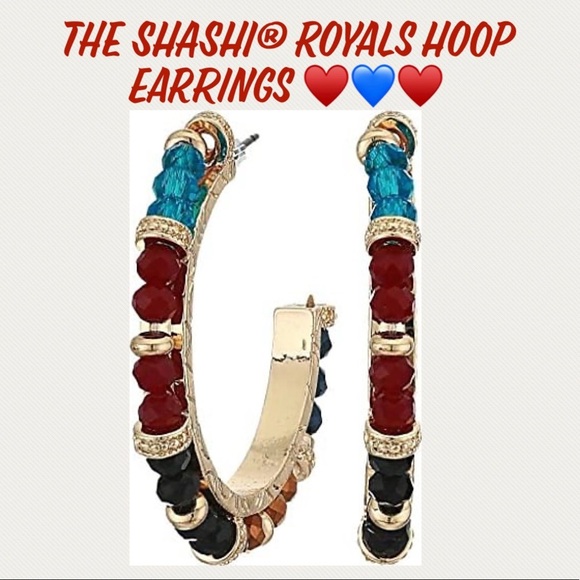 Shashi Royals Gold Vermeil Eclectic Mix Bead Multicolored Crystals Hoop Earrings - Picture 3 of 8